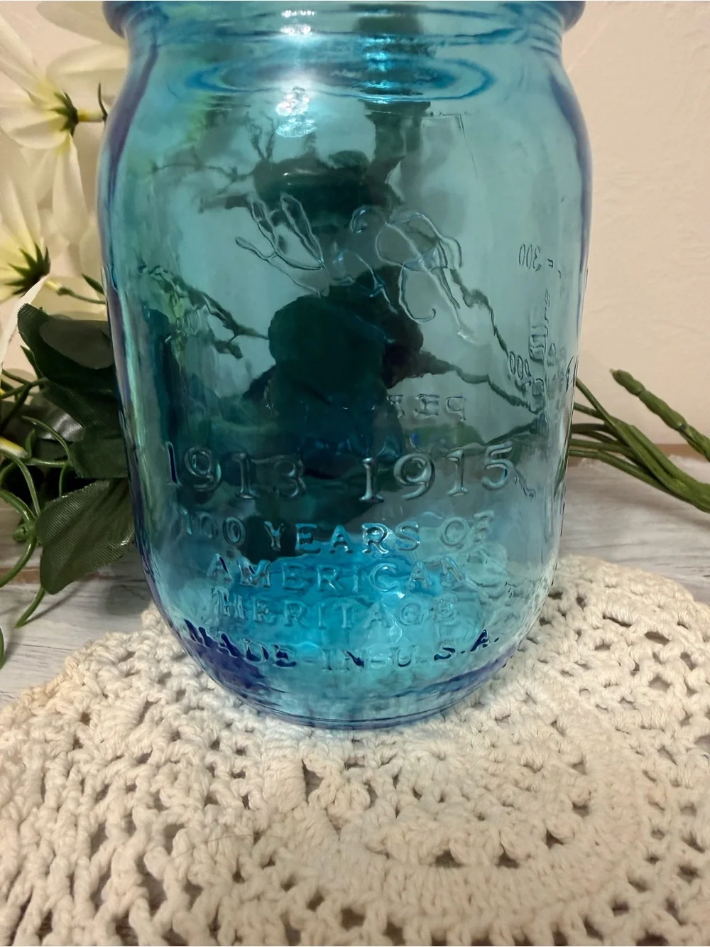 Blue Glass Mason Jar - Decorative Home Accent